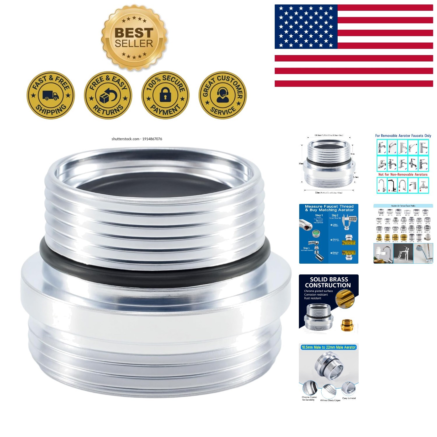 Chrome Faucet Aerator Adapter M18.5 to M22 for Seamless Installation