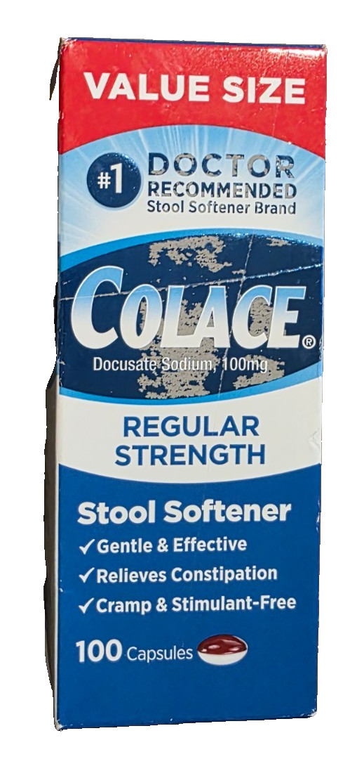 Colace Regular Strength Stool Softener Stimulant 100 Capsules - Exp: JUNE/2027