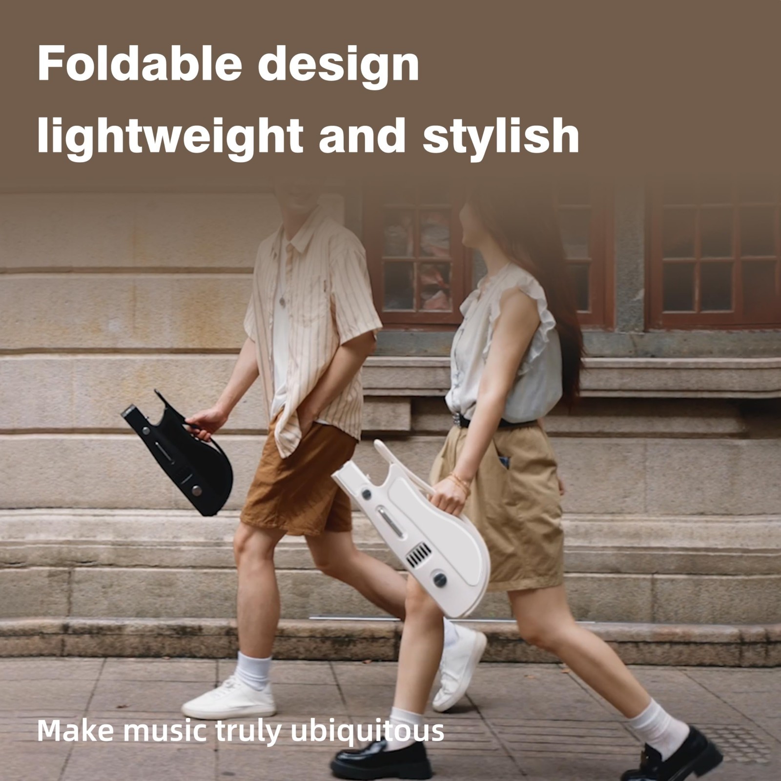 Stringless Smart Guitar, Foldable Travel Guitar with Chords & Drum Machine White