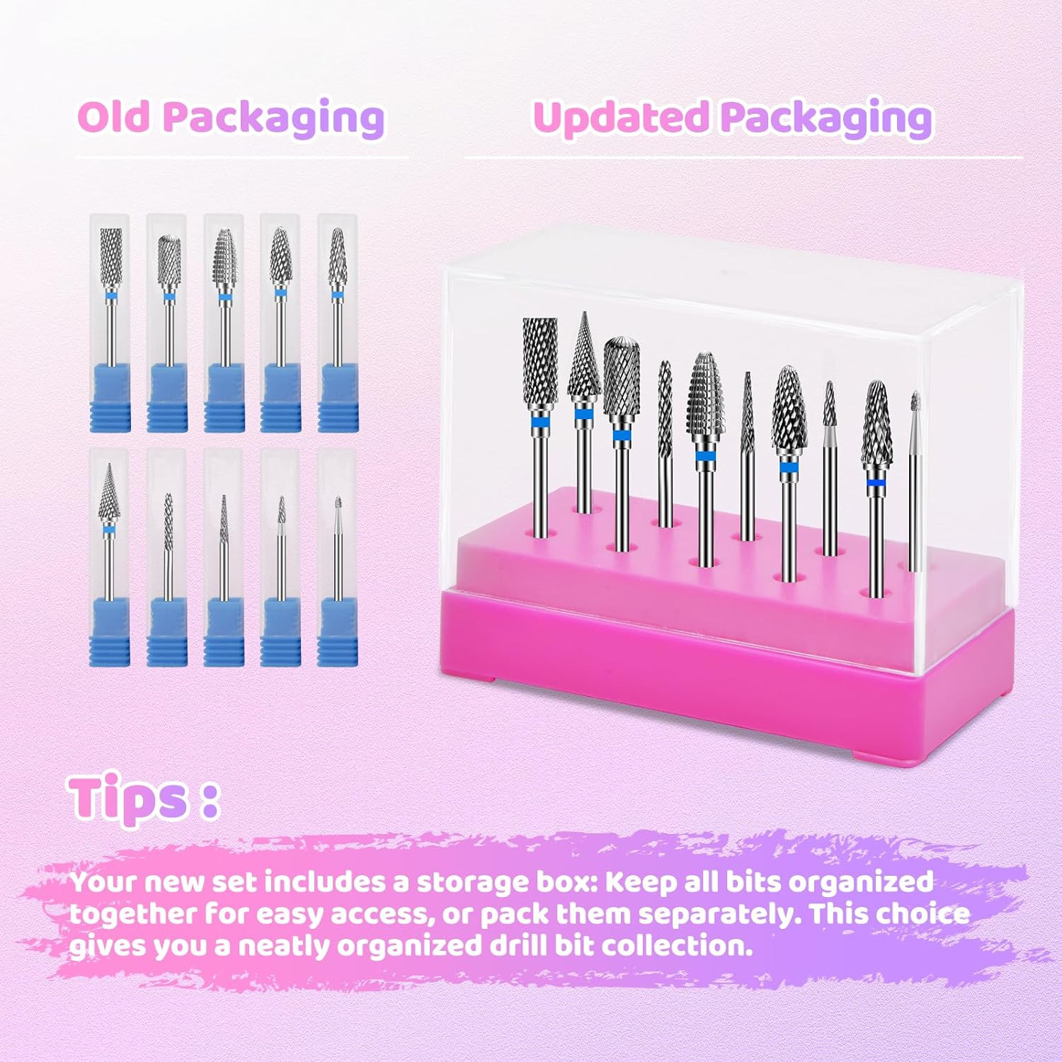Nail Drill Bits Set: 10PCS Tungsten Carbide Nail Drill Bits for Acrylic Nails, 3