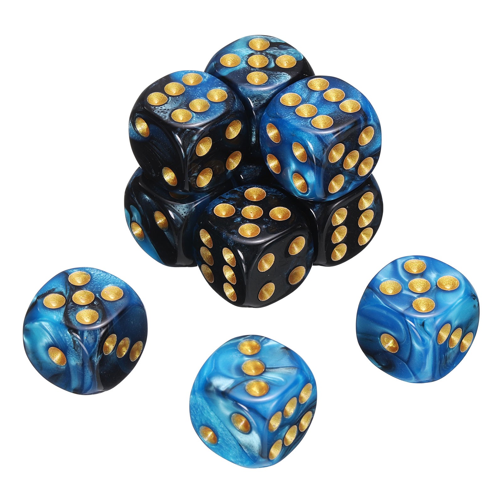 10Pcs 6 Sided Standard Dice, Acrylic D6 Pearl Pattern Dice (Blue and Black)