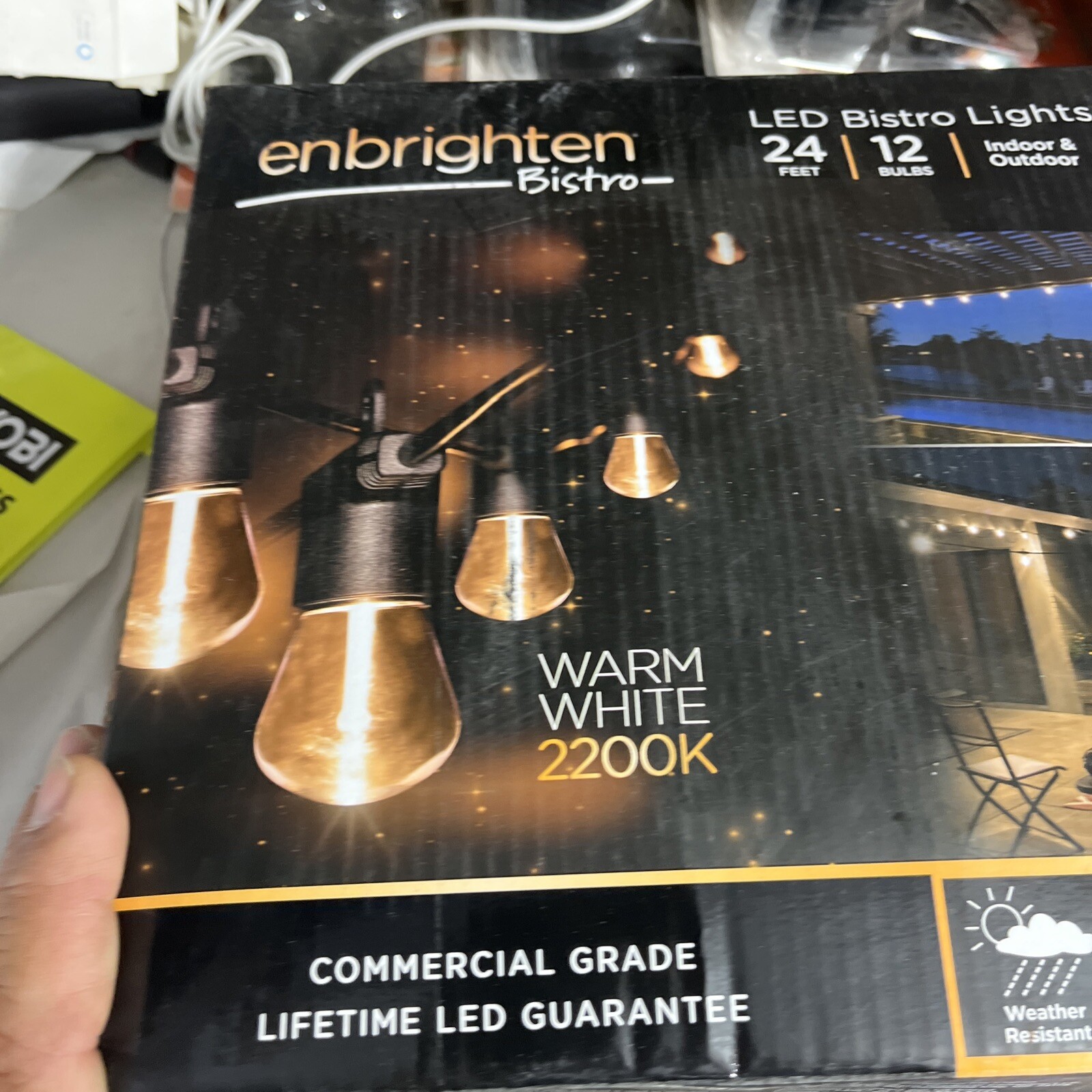 Enbrighten Bistro LED Lights 24 Ft 12 bulbs Commerical Grade Indoor/Outdoor New