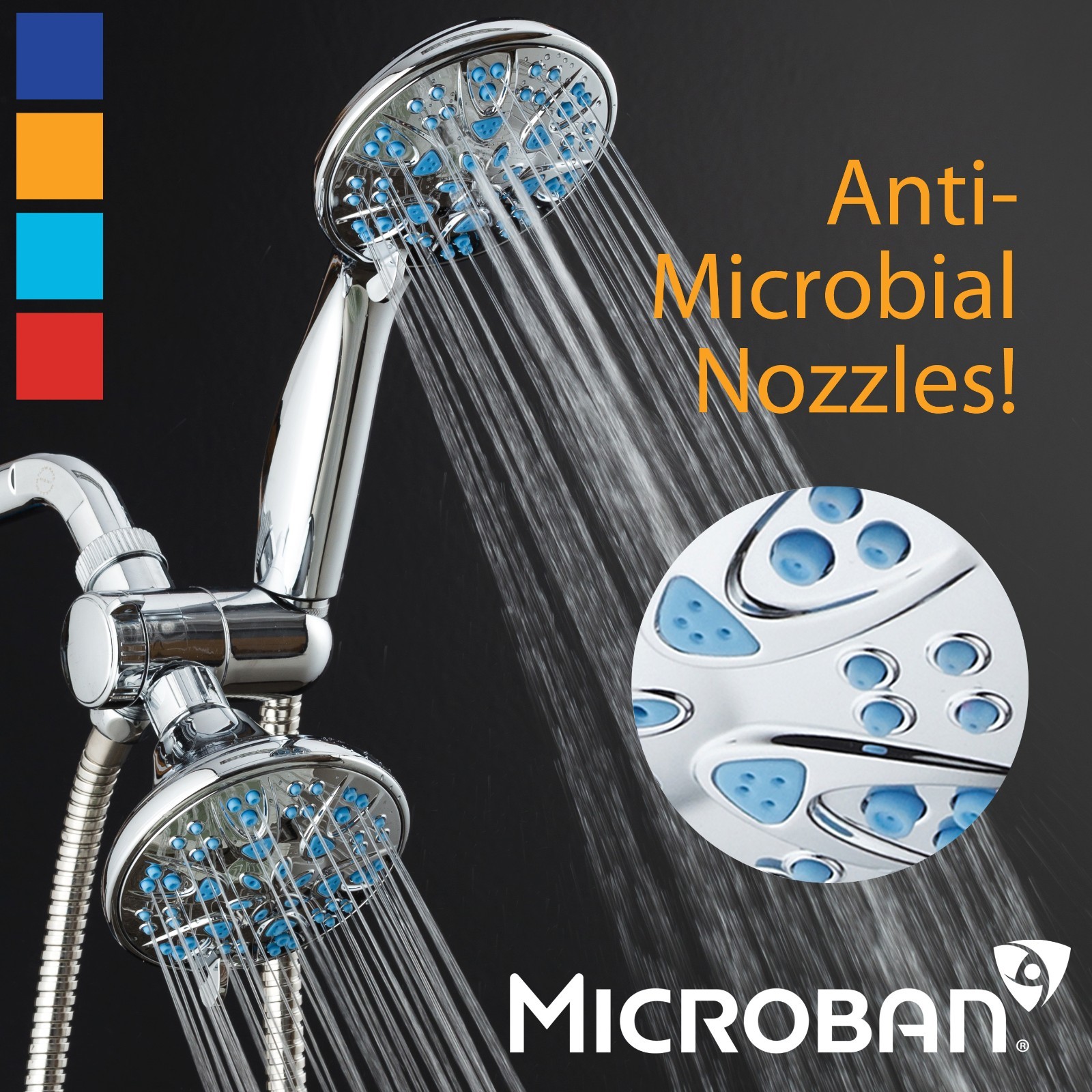 AquaDance Wave Blue Antimicrobial 30-Setting Shower Head Combo