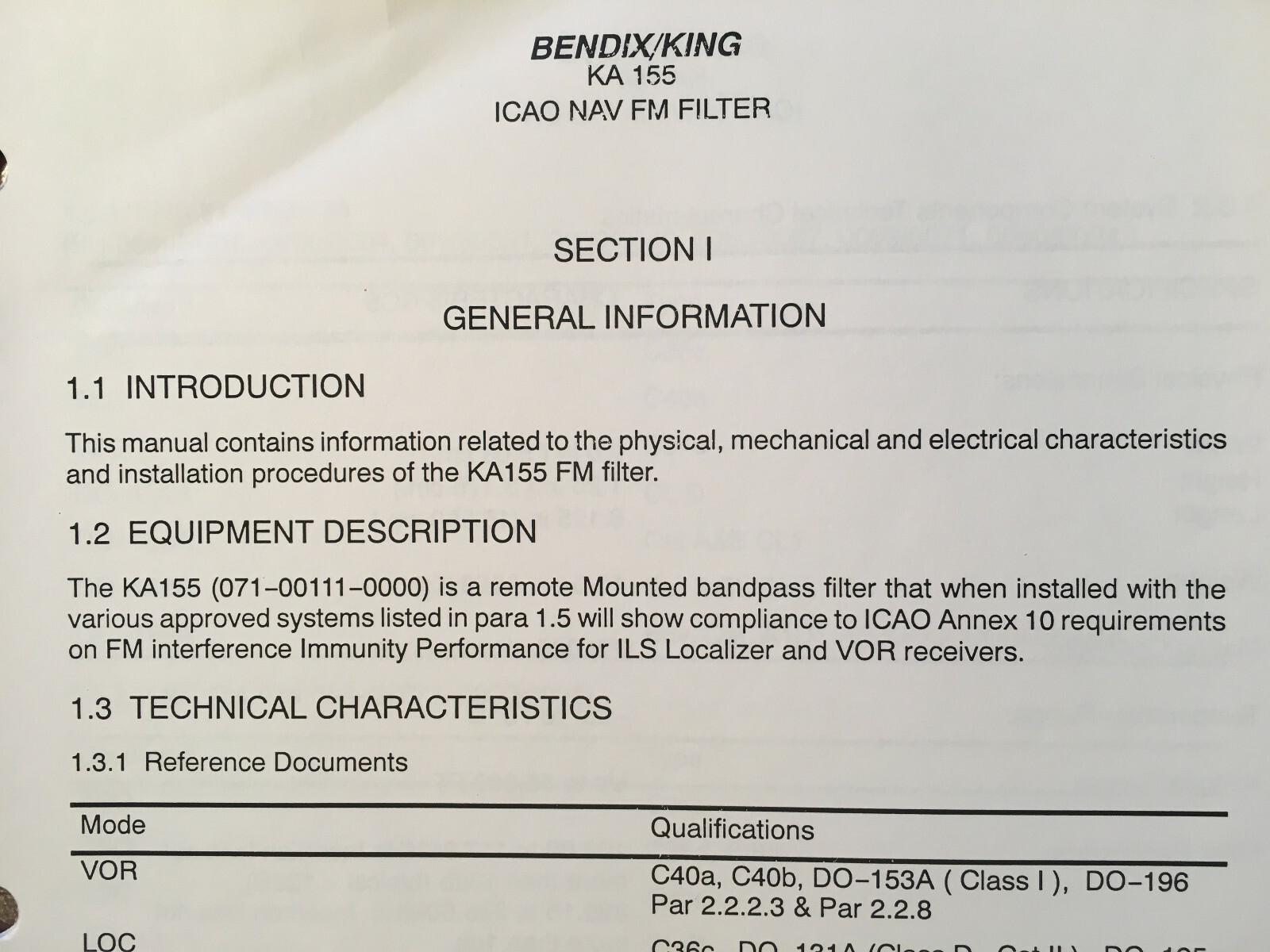 Bendix/King KA-155 ICAO Nav FM Filter Install Manual