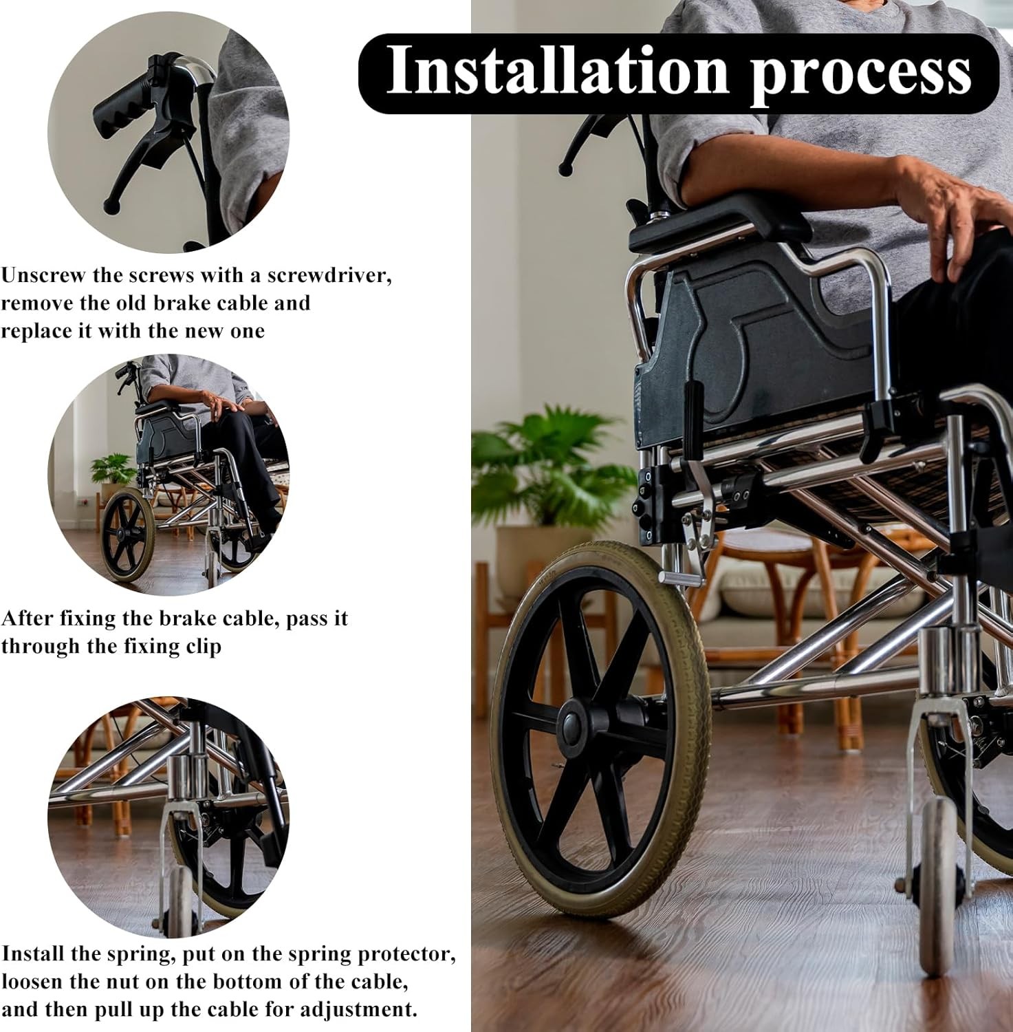 Wheelchair Brake Cable 41in 2 Pack Rollator Replacement