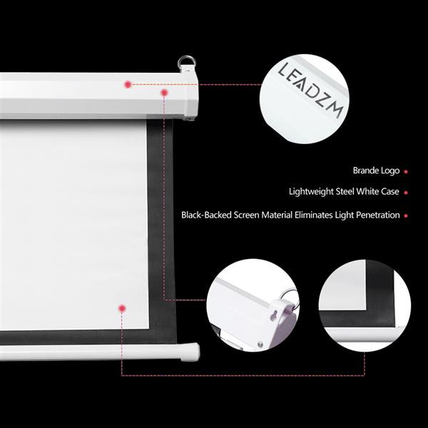 100In 4:3 Manual Pull Down Projector Screen Wall Mounted Anti-Light For Home