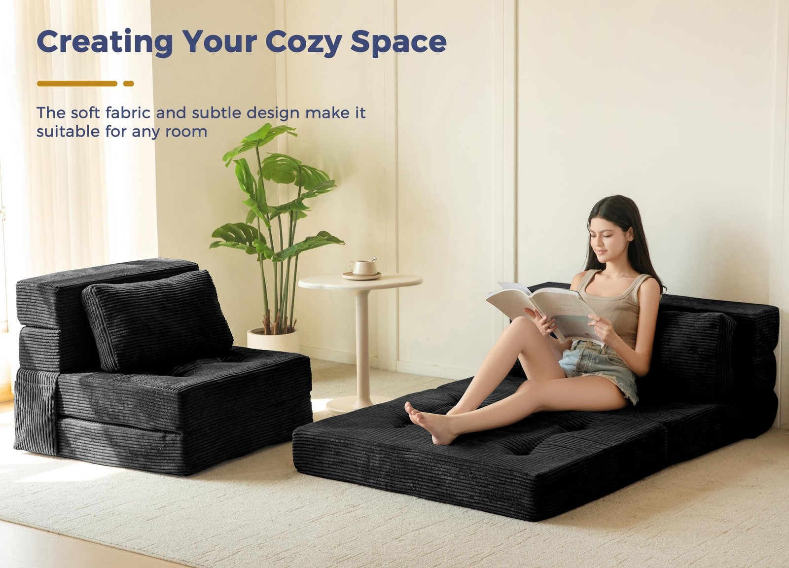 MAXYOYO Convertible Sofa Bed Fold Out Couch with Pillow MSF1BKUS100