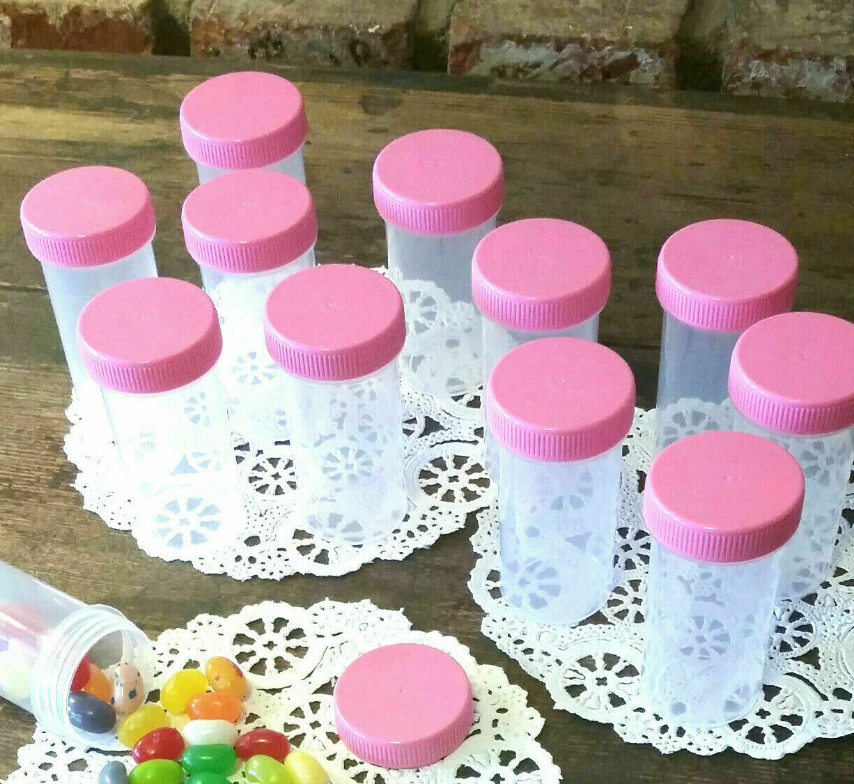 10 Easy Open Pill Bottles Snack Jars Meds Containers PINK Cap Party Favor 2oz