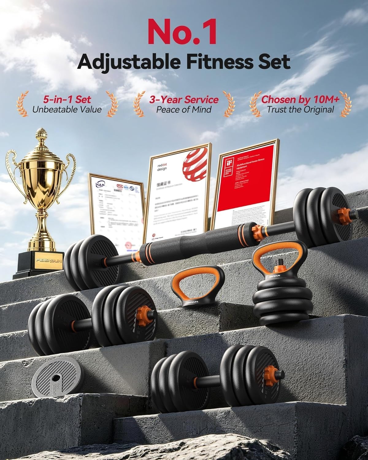 Versatile DS2 5-in-1 Adjustable Dumbbells Set: Eco-Friendly Weight Solution