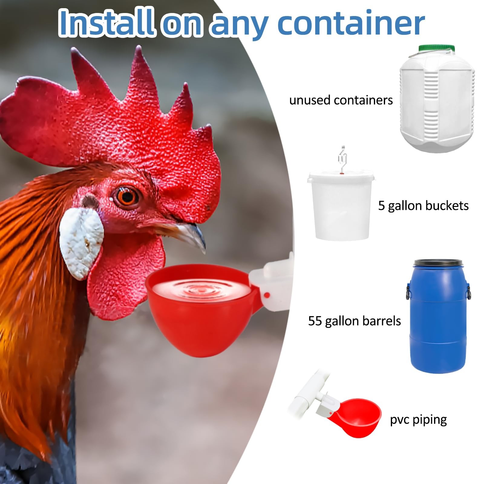 Automatic Chicken Waterer Cups,10 Pack Large Chicken Water Feeder, Universal ...