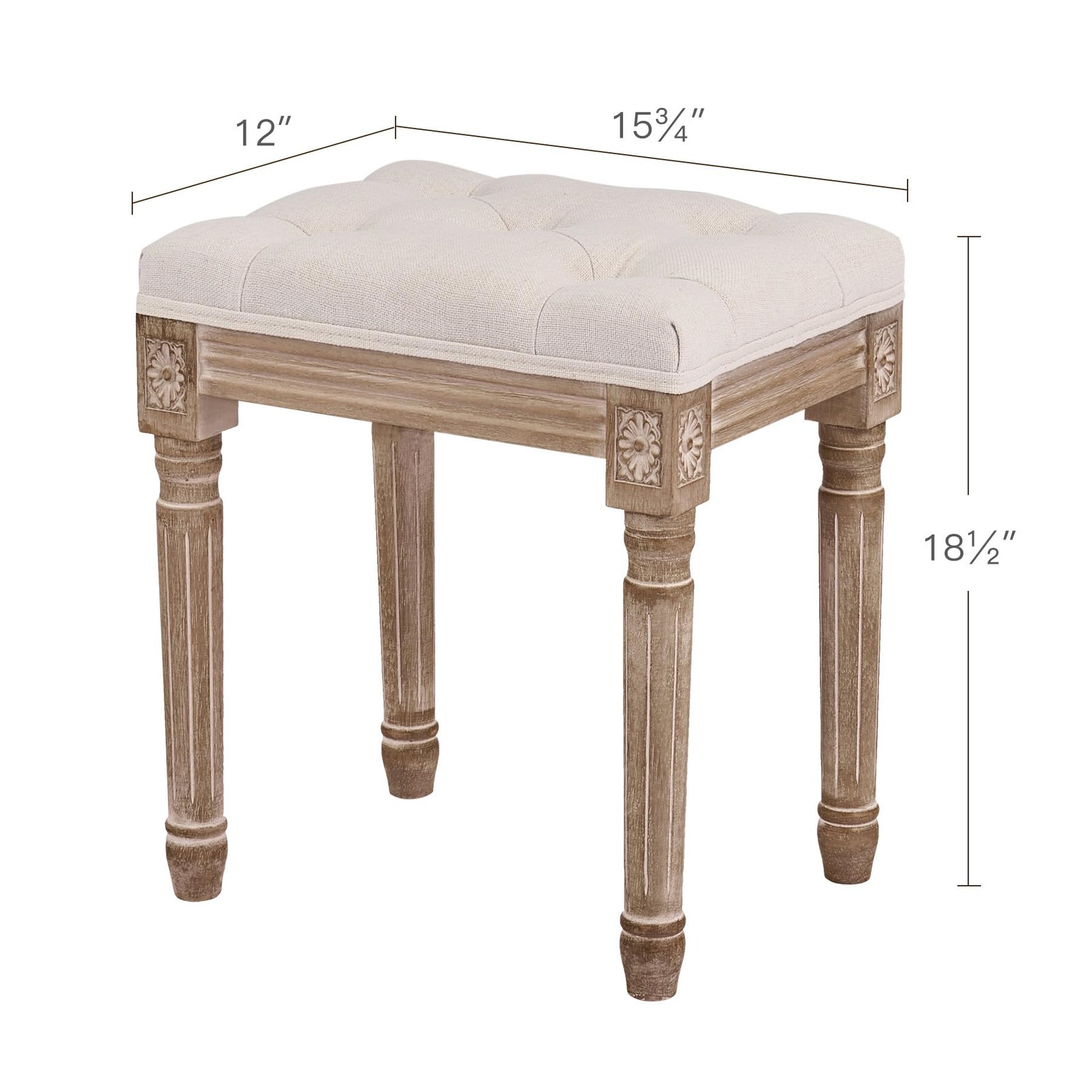 Ottoman Stool, Length: 15.7 inch, Width: 11.8 inch, Height: 18.5inch, Beige, ...