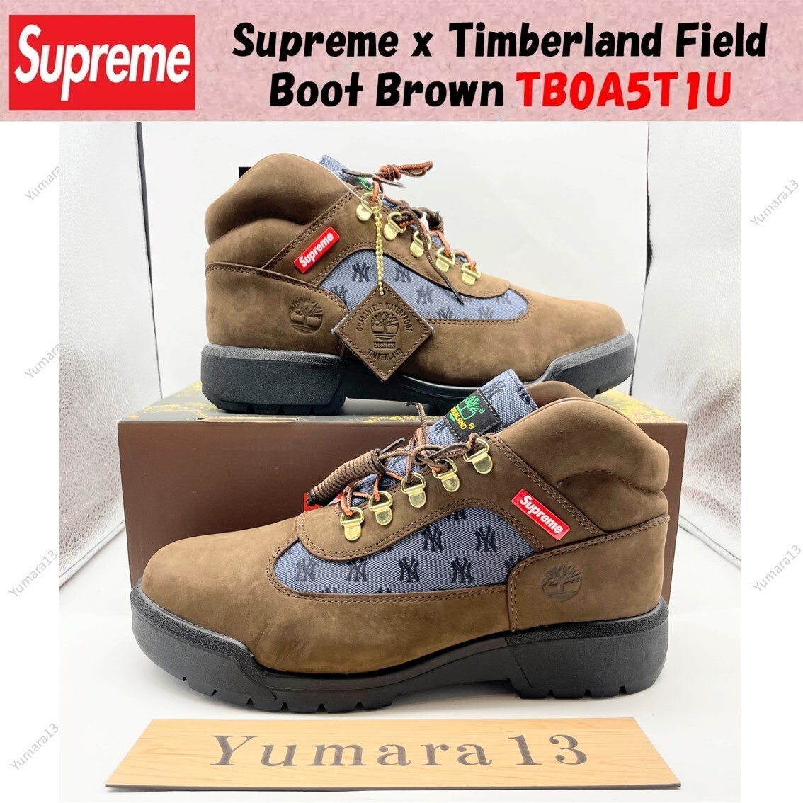 Supreme x Timberland Field Boot Brown New York Yankees TB0A5T1U Men's Size
