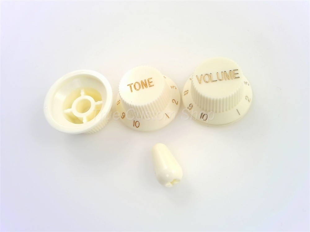 True Custom Shop® Parchment Knobs & Switch Tip Set for Fender Strat 1 Vol 2 Tone