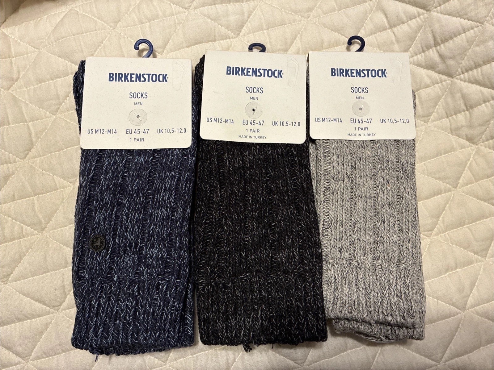 birkenstock Mens Cotton Twist Socks Lot Of 3 Size Large