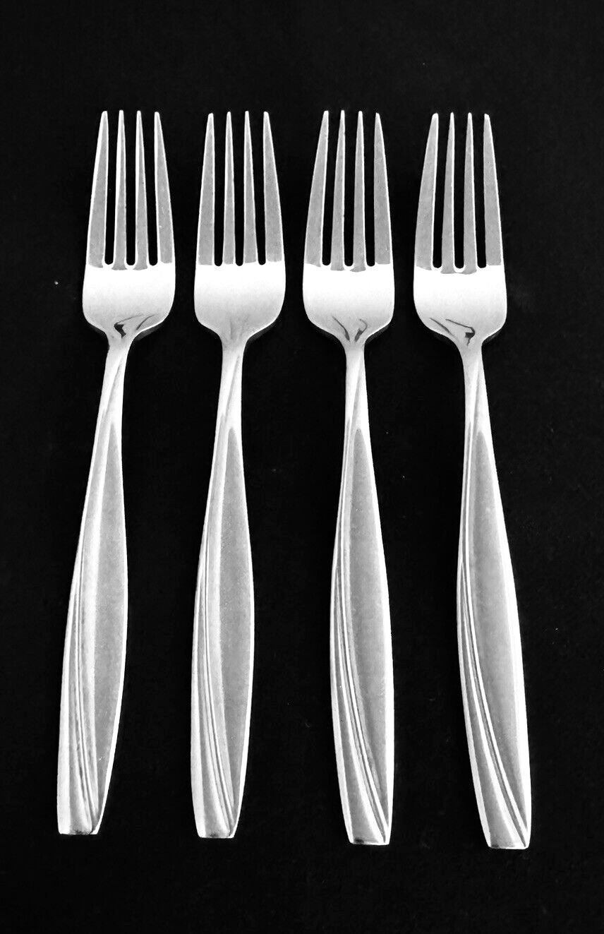 ONEIDA Stainless CAMLYNN Set Of 4 DINNER FORKS 8" Frosted Flatware Glossy Accent