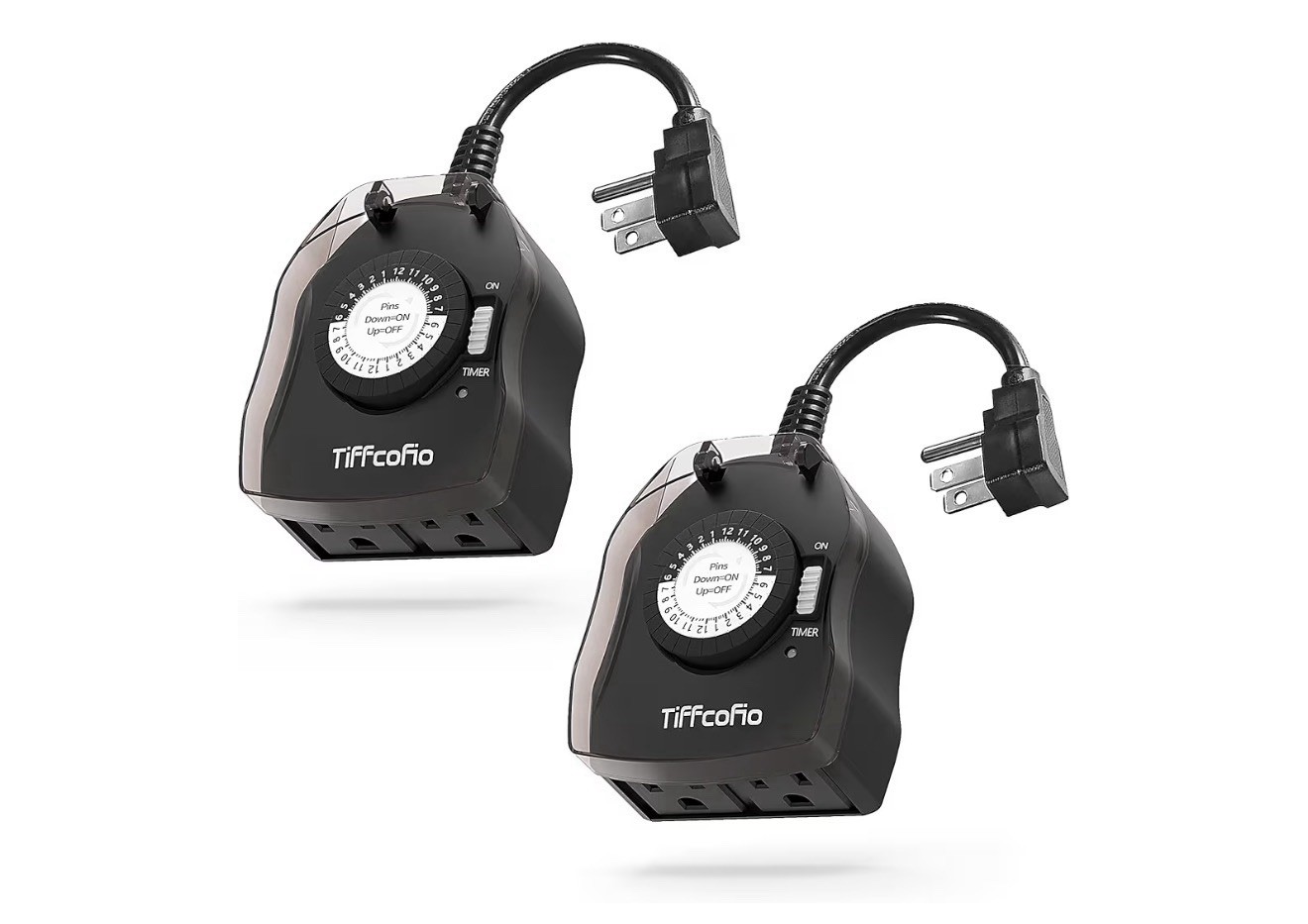 Outdoor Mechanical Timer Outlet 24H, Waterproof, Dual Outlets, 15A, 2-Pack