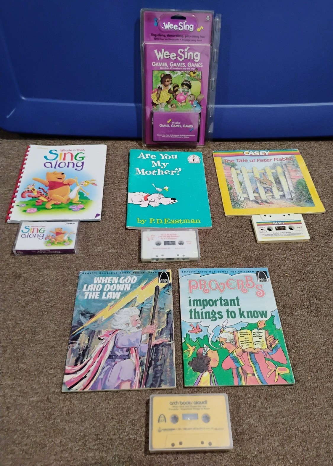 Vntg 80's & 90's Story Books & Cassette Lot Pooh Are You My Mother Peter Rabbit