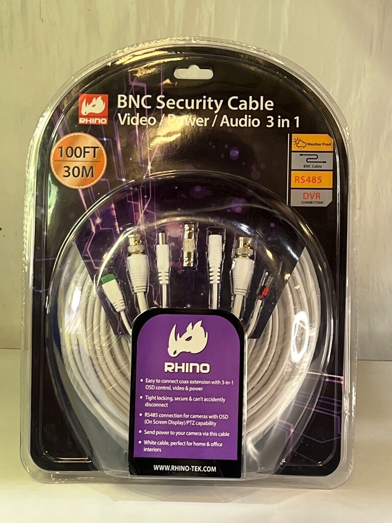 Rhino Tek 100FT BNC Security Cable, 3 in 1: Video / Power / Audio - RHC-031-100