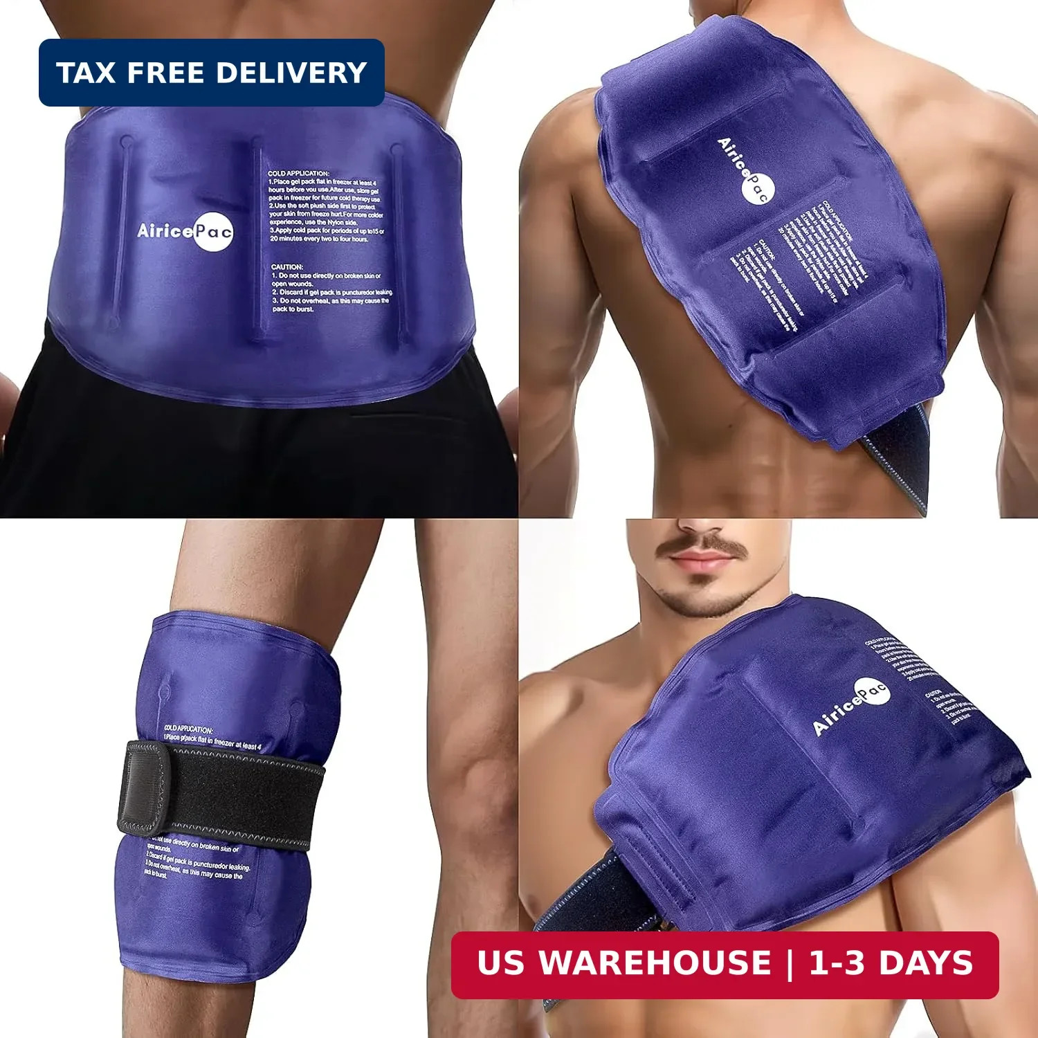 AiricePac Large Ice Pack for Injuries Reusable Gel for Lower Back, Cold Packs Wr