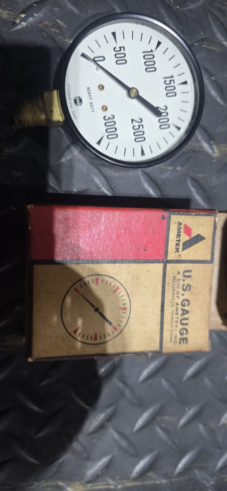 VINTAGE USG U.S. GAUGE HEAVY DUTY PRESSURE GAUGE 0-3000 PSI