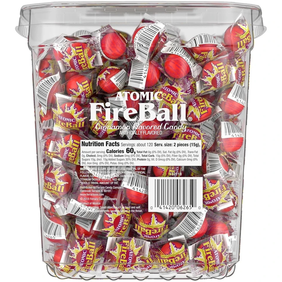 Wonka Atomic Fireball Candy, Cinnamon Flavor Individually Wrapped,240 count