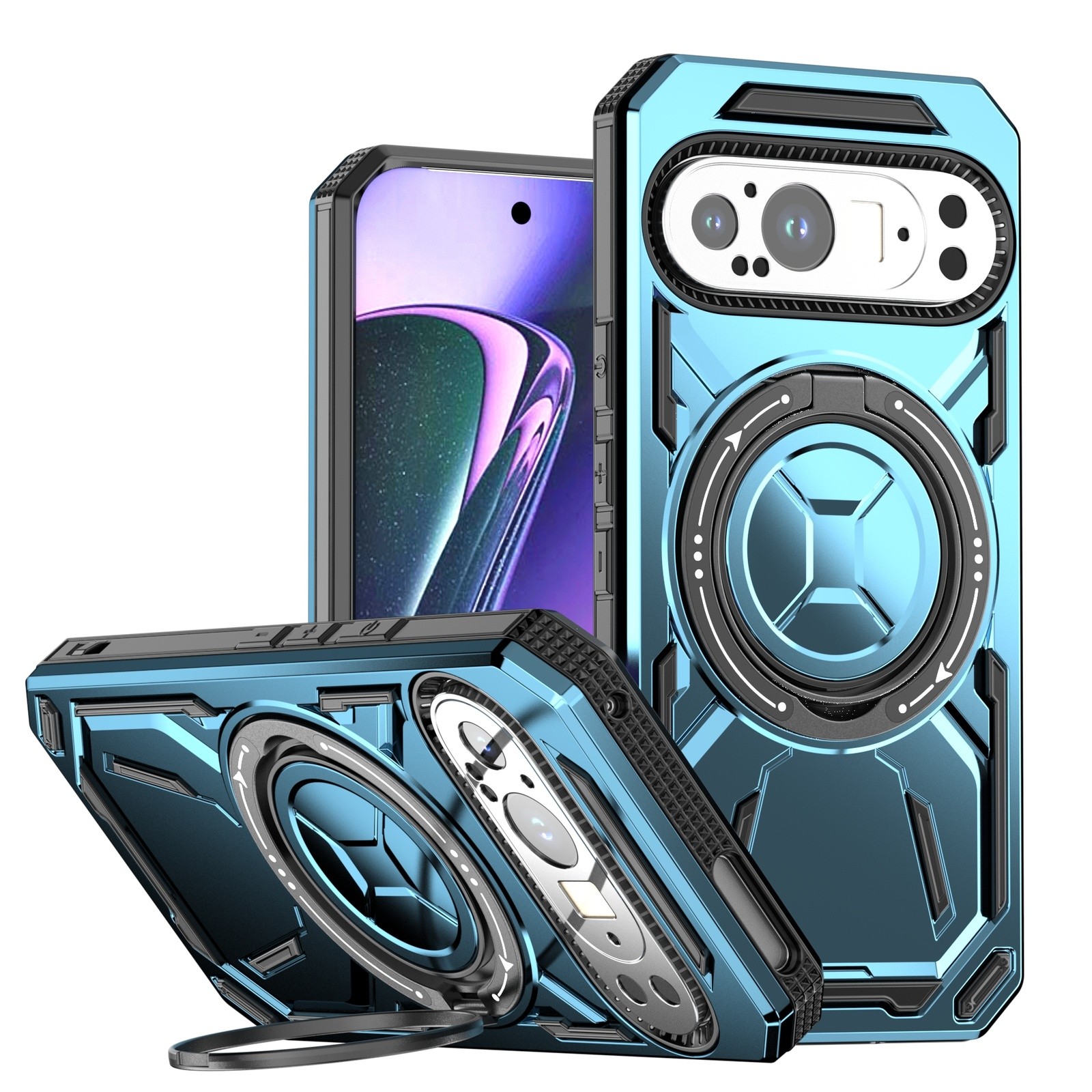 For Google Pixel 9/9 Pro/9 Pro XL Shockproof Ring Stand Hard Back Rugged Case