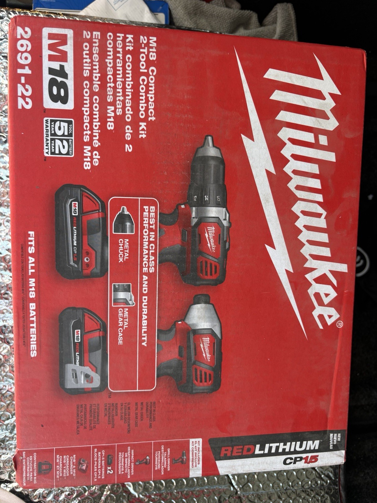 Milwaukee M18 18V 2-Tool Drill/Driver & Impact Kit 2 CP1.5 Bat 2691-22