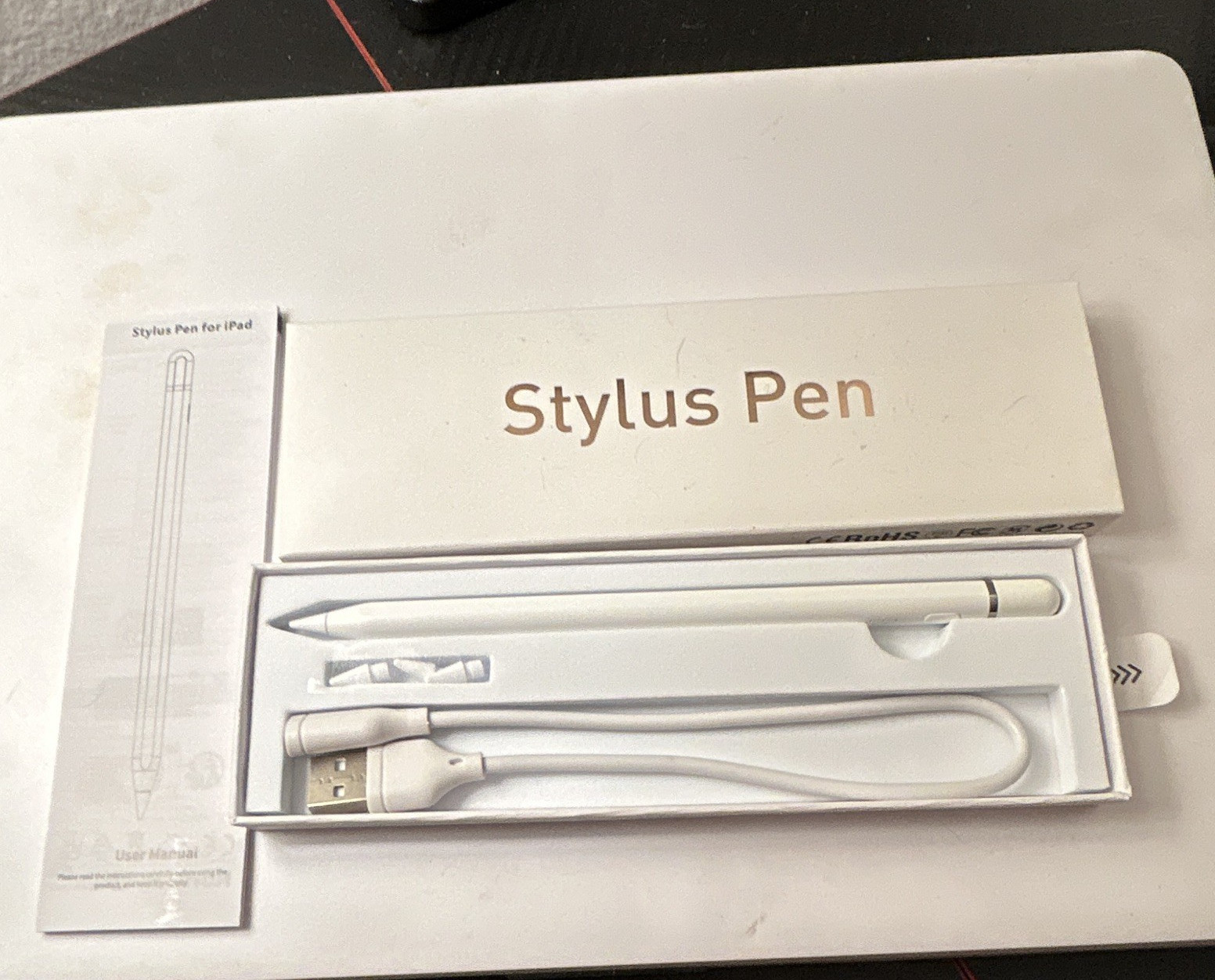 White Stylus Pen for Apple iPad Tablet w/ USB Charging Cable