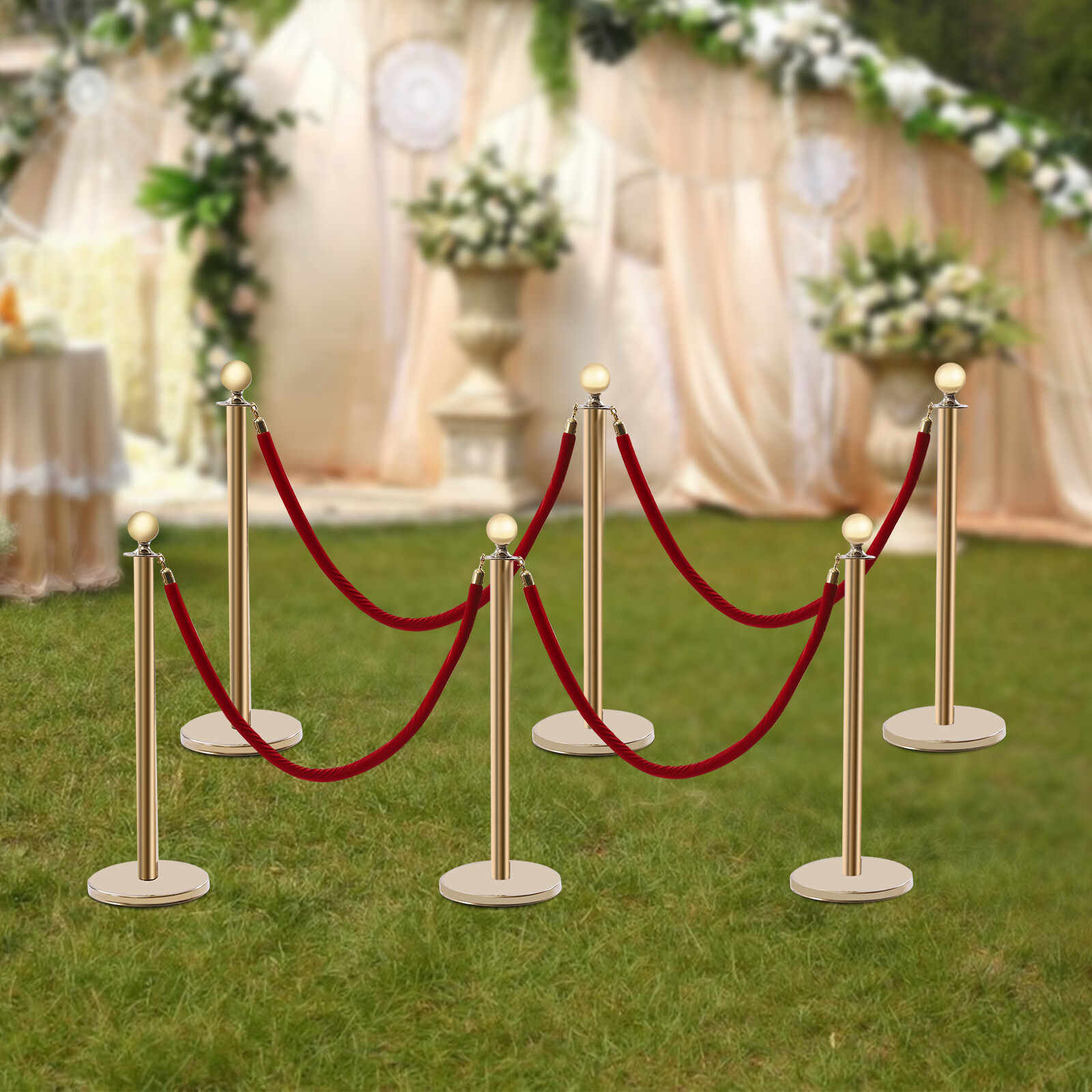 6PCS Stanchion Set Post Rope Velvet Velour VIP Crowd Control Queue Line Barriers