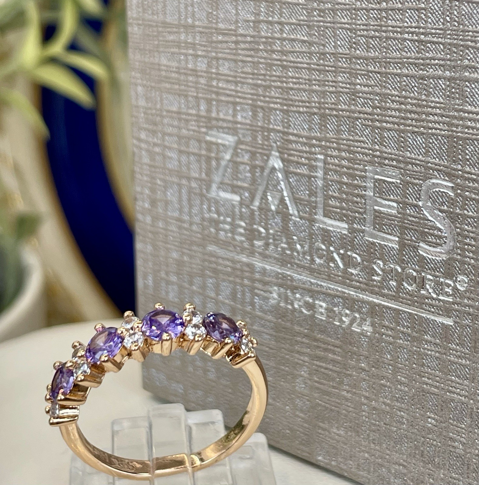 ZALES 14k Solid Rose Gold, 1.30ct Amethyst & Sapphire ring. MSRP $530.00