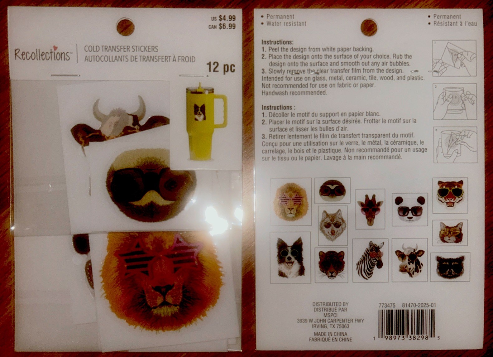 Recollections Animals With Sunglasses Themed Cold Transfer Stickers