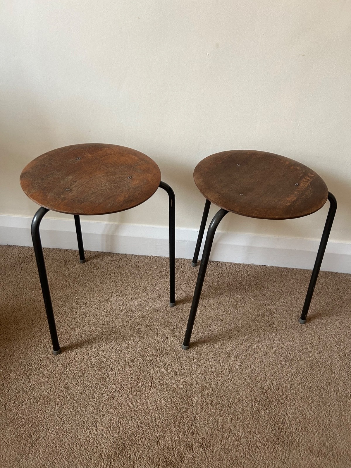 Pair of plywood dot stools stackable mcm retro vintage
