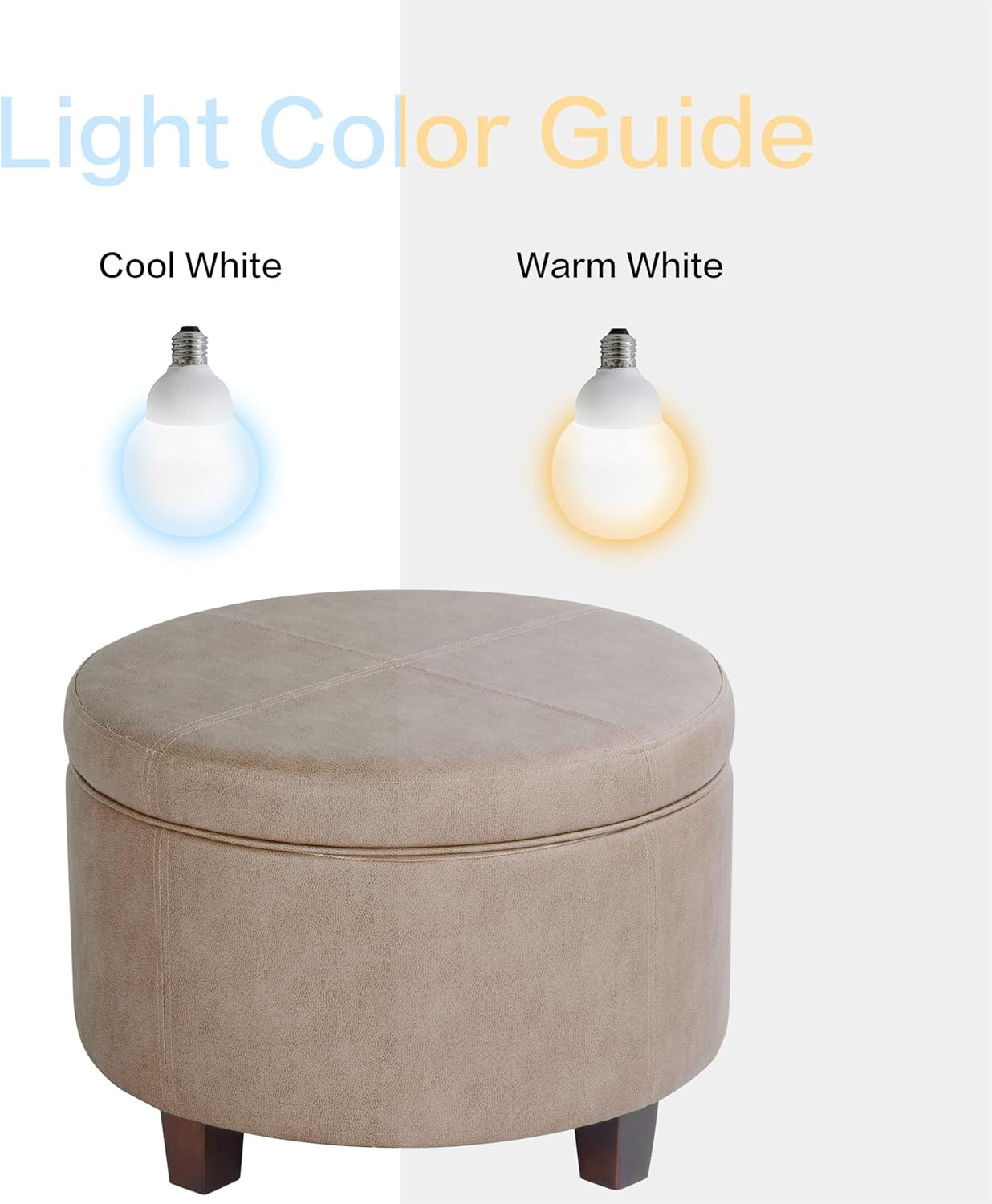 Home Decor | Upholstered Faux Leather round Storage Ottoman | Ottoman with Stora
