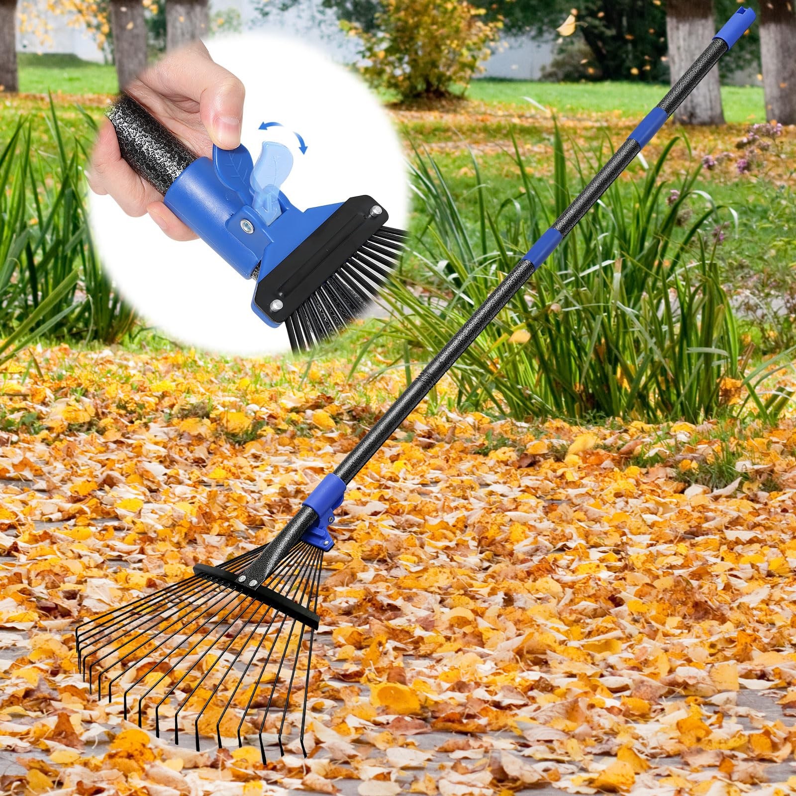 Adjustable Garden Rake for Leaves-Heavy Duty Metal Rake with 8-17" Expandable...