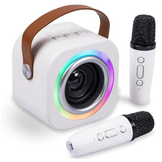 Mini Karaoke Machine for Kids with 2 Wireless Mics,TOP Singing Toys Off white