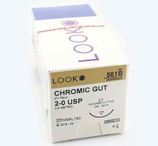 Look X561B Chromic Gut Absorbable Sutures 2-0 27'' C7 3/8 Circle 24mm 12/Pk