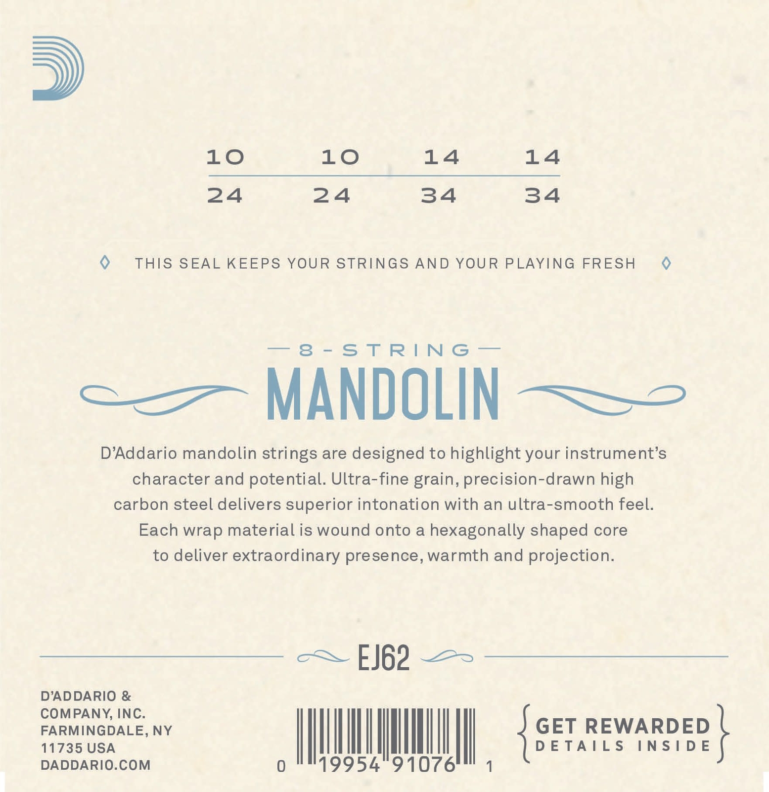 D'Addario EJ62 80/20 Bronze Mandolin Strings