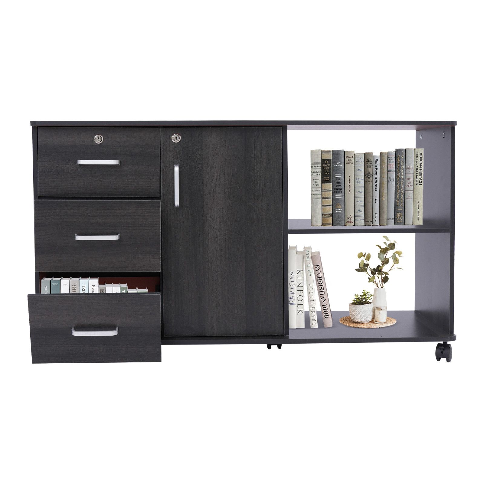 3 Drawers 2 Compartments Mobile File Cabinet Locking File Cabinet MDF 1 Cabinet