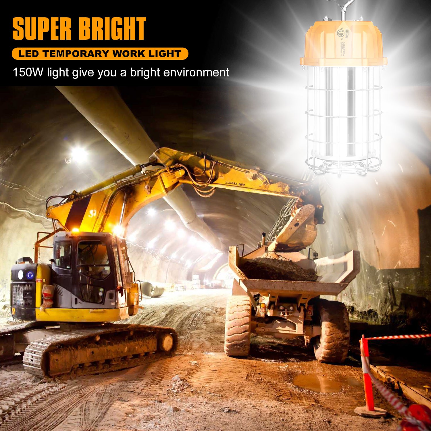 150 Watt LED Temporary Lights Plug-n-Play 5000K Hanging Construction Lightings