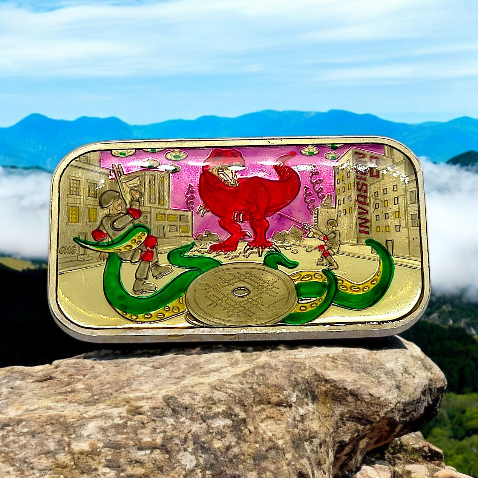 2016 CMG Mint - 'Invasion 2' - 1 oz .999 Fine Hand Enameled Silver Bar + COA