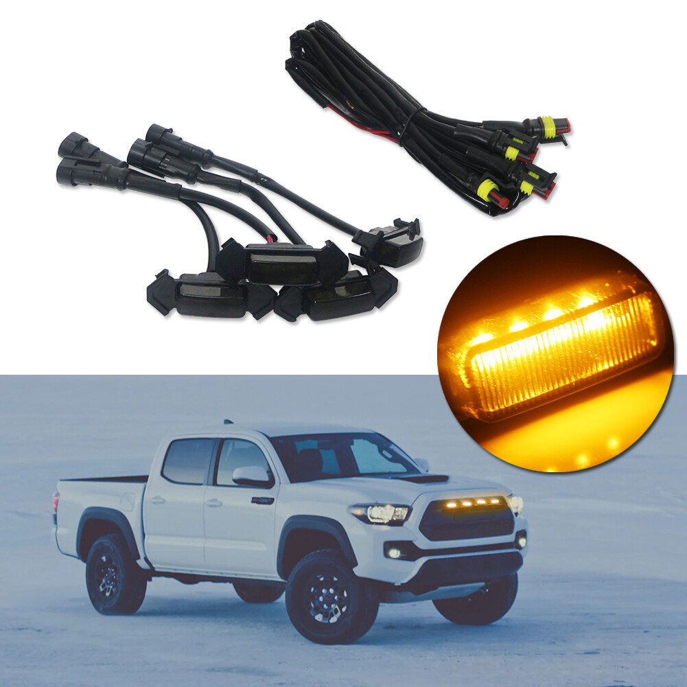 Raptor Style Smoked Lens Front Grille Amber Lighting Kit For 16-19 Toyota Tacoma