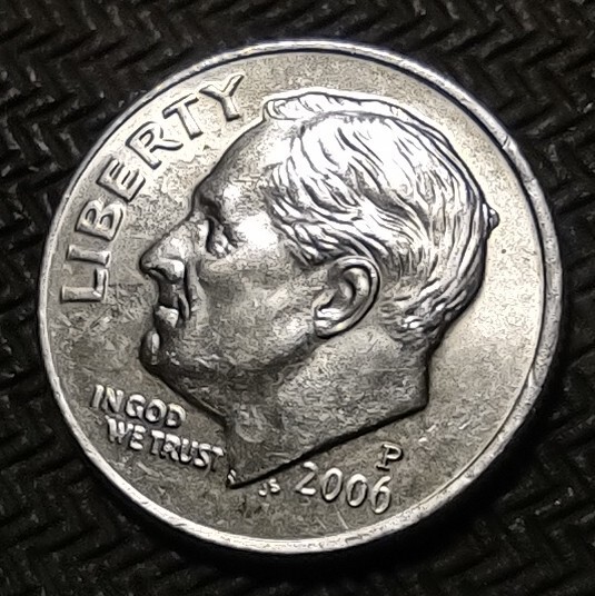 2006 P Roosevelt Dime Philadelphia Mint Dime With Die Break Error On Top Of Hair