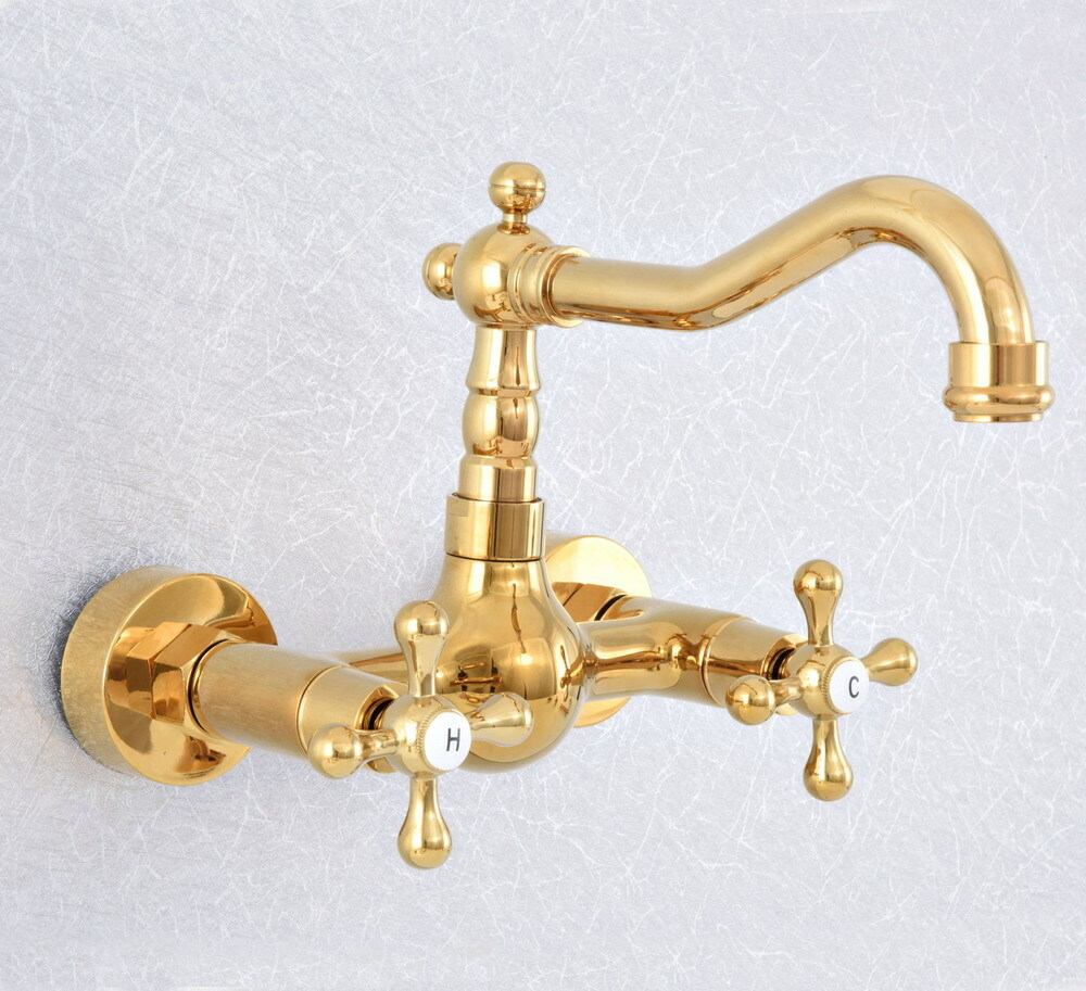 Golden Brass Double Handle Swivel Kitchen Faucet Bathroom Sink Mixer Tap 2sf621