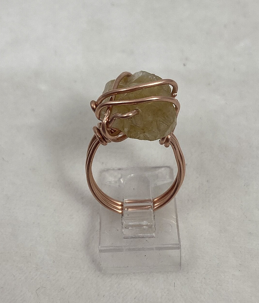 Handmade ~ Copper Wire Wrapped Natural Citrine Crystal Ring Size 7 #303