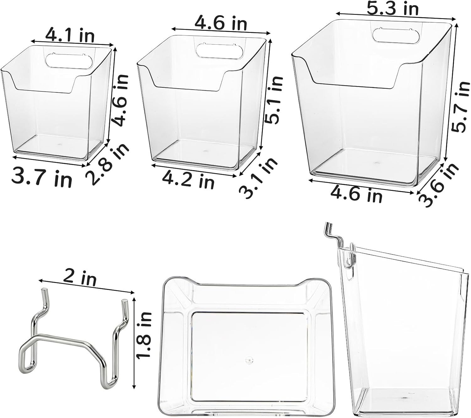 6 Pack Clear Pegboard Cups with Hooks Plastic Peg Board Bins Pegboard Organizer