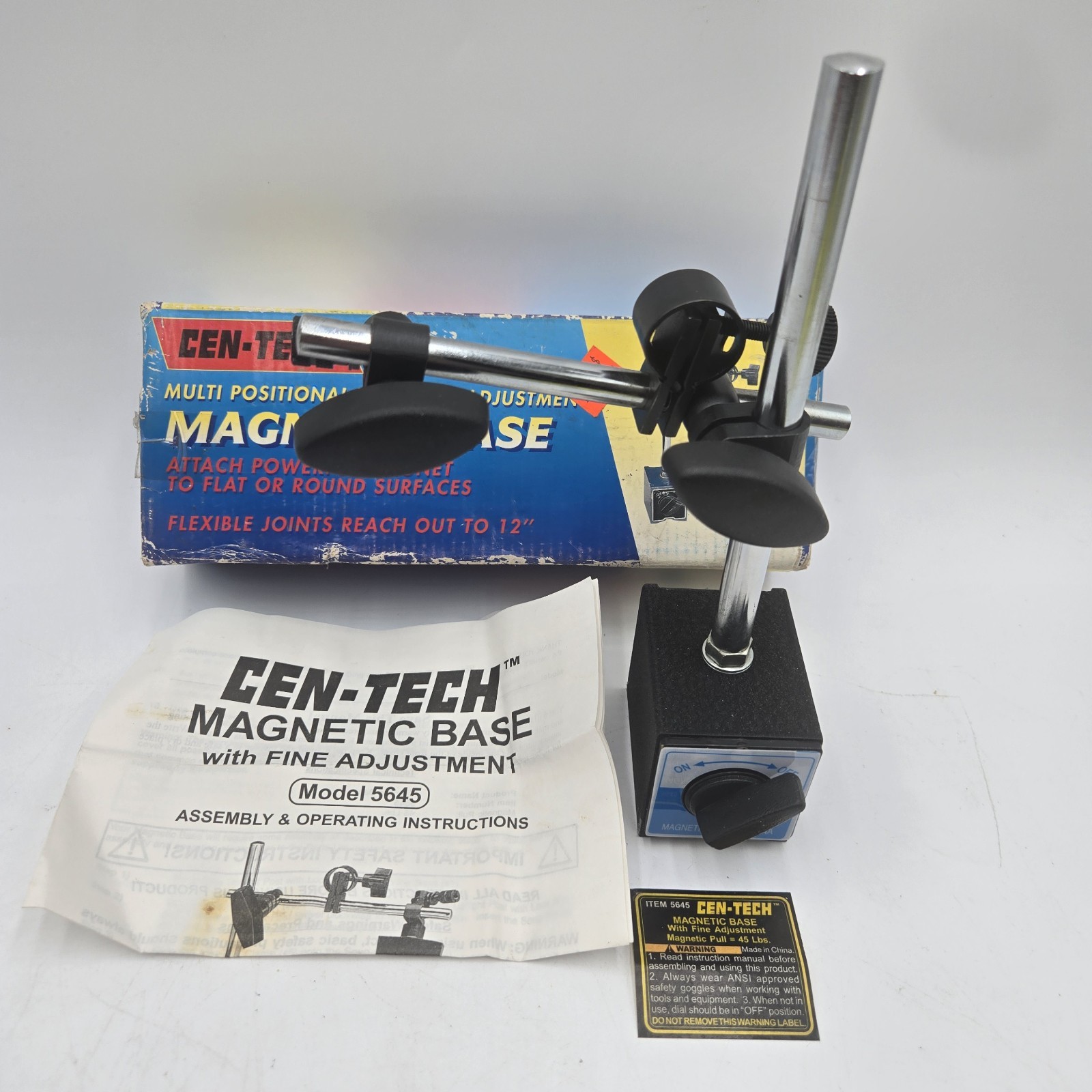 Multi-Positional Magnetic Base w/Fine Adjustment Flexible Joints Reach Out 12"