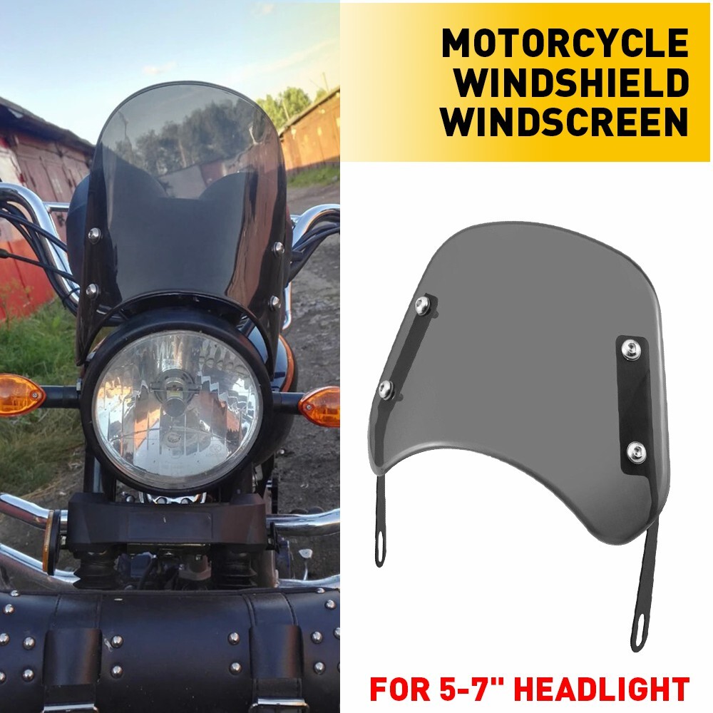 Smoke Motorcycle Universal Windscreen Headlight For Windshield 5-7" Headlight