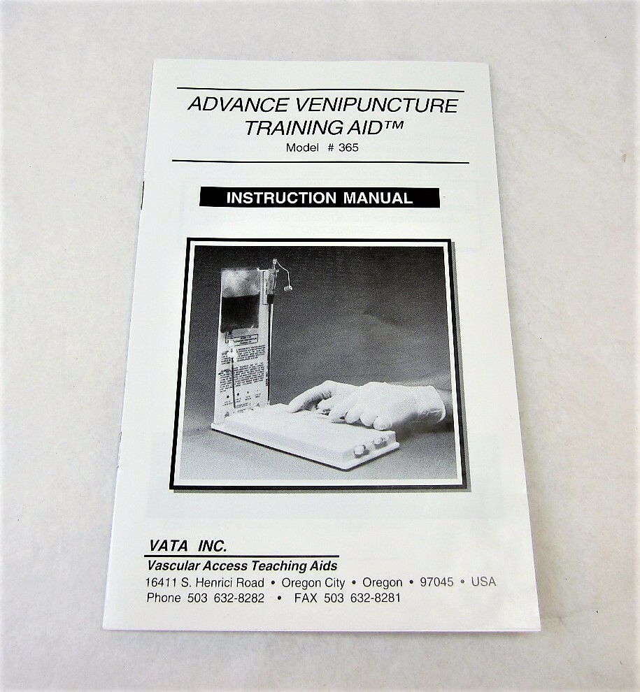Ventipuncture Training Aid Instruction Manual #365 Vata Inc. New