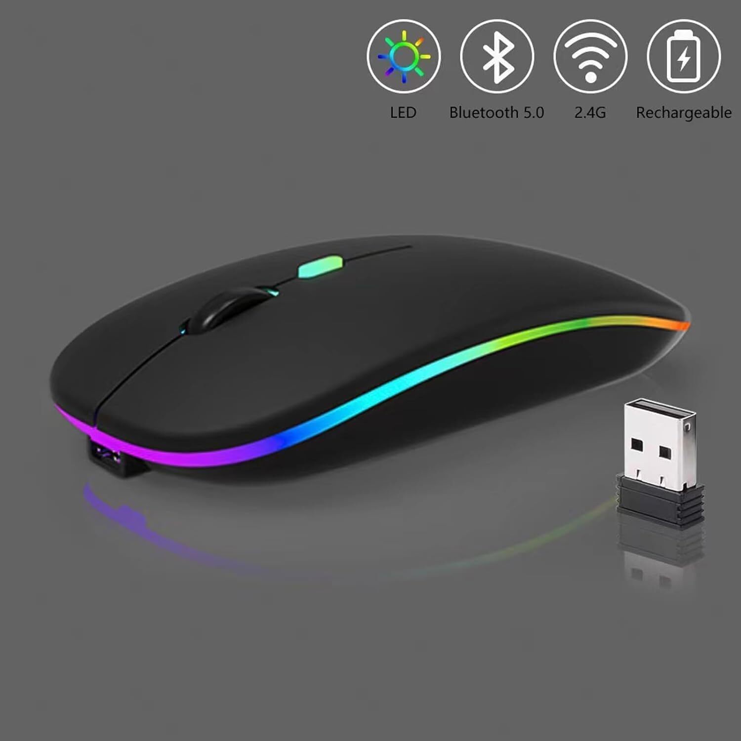 10 Pack LED Wireless Bluetooth Mouse - Dual Mode, Silent & Rechargeable!