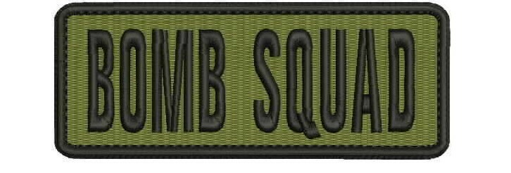 BOMB SQUAD embroidery patches 2x4" hook od green black
